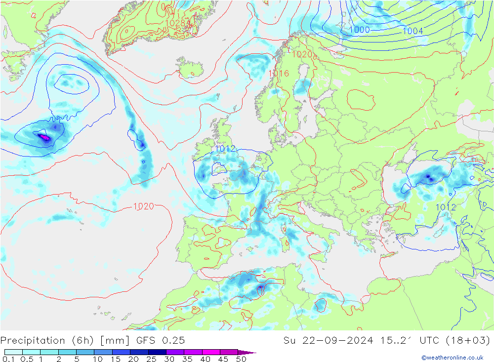 Z500/Rain (+SLP)/Z850 GFS 0.25 dom 22.09.2024 21 UTC