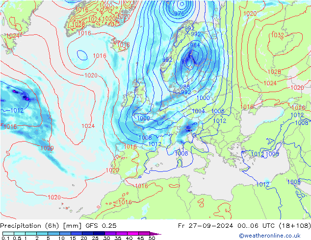 Z500/Yağmur (+YB)/Z850 GFS 0.25 Cu 27.09.2024 06 UTC