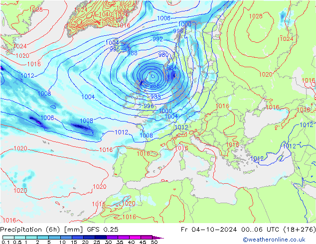 Z500/Rain (+SLP)/Z850 GFS 0.25 pt. 04.10.2024 06 UTC