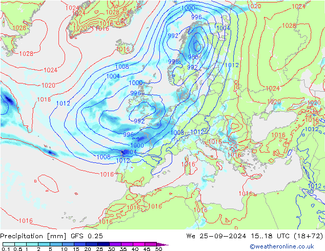 Neerslag GFS 0.25 wo 25.09.2024 18 UTC