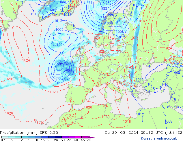 Precipitazione GFS 0.25 dom 29.09.2024 12 UTC