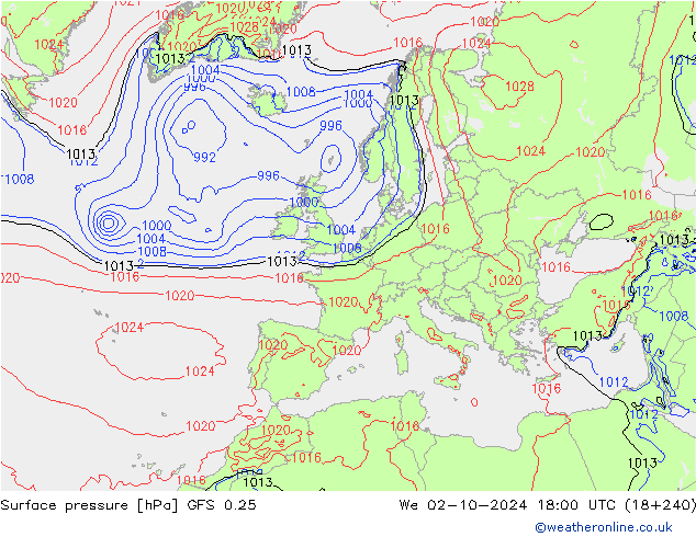 Bodendruck GFS 0.25 Mi 02.10.2024 18 UTC