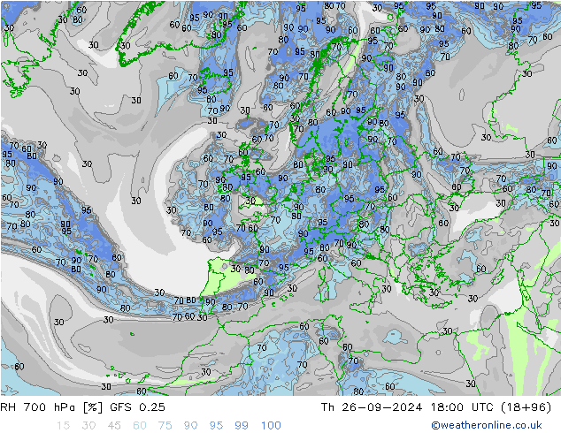 RH 700 hPa GFS 0.25 Do 26.09.2024 18 UTC