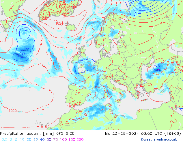 Precipitación acum. GFS 0.25 lun 23.09.2024 03 UTC