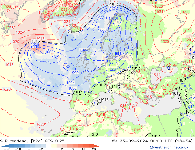 SLP tendency GFS 0.25 St 25.09.2024 00 UTC