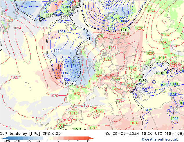 SLP tendency GFS 0.25 Ne 29.09.2024 18 UTC