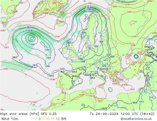 High wind areas GFS 0.25 Tu 24.09.2024 12 UTC