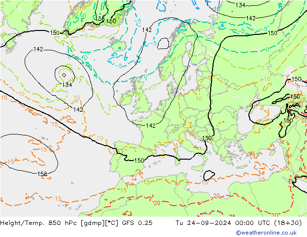 Z500/Rain (+SLP)/Z850 GFS 0.25 wto. 24.09.2024 00 UTC