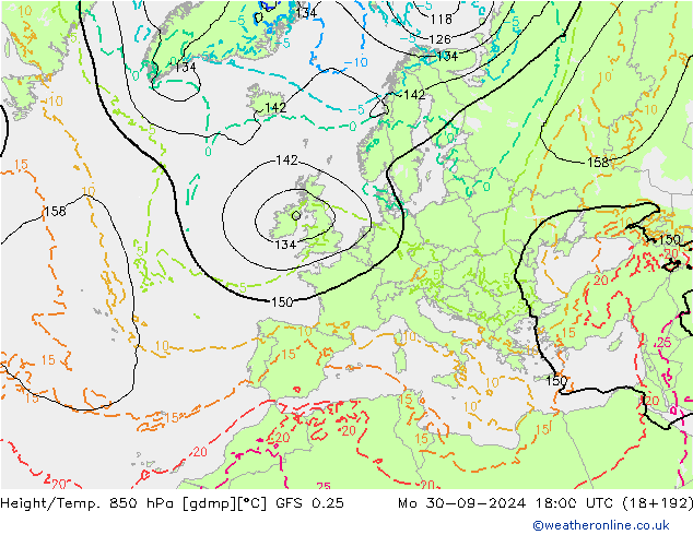 Z500/Rain (+SLP)/Z850 GFS 0.25 Po 30.09.2024 18 UTC