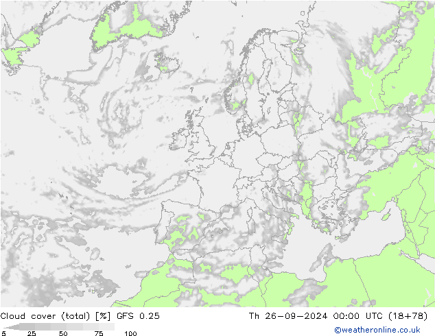 Nubi (totali) GFS 0.25 gio 26.09.2024 00 UTC