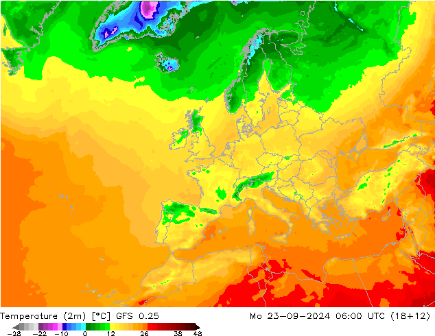 Temperature (2m) GFS 0.25 Po 23.09.2024 06 UTC