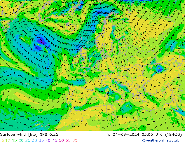 Surface wind GFS 0.25 Tu 24.09.2024 03 UTC