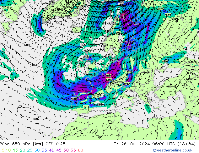  850 hPa GFS 0.25  26.09.2024 06 UTC