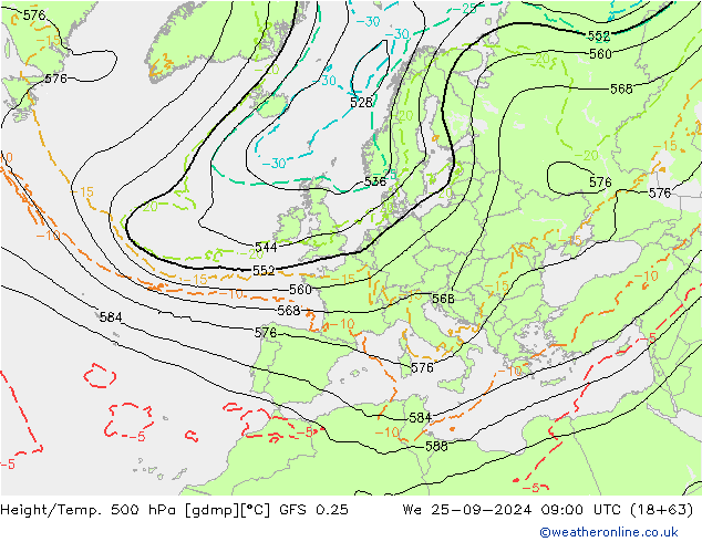 Z500/Regen(+SLP)/Z850 GFS 0.25 wo 25.09.2024 09 UTC