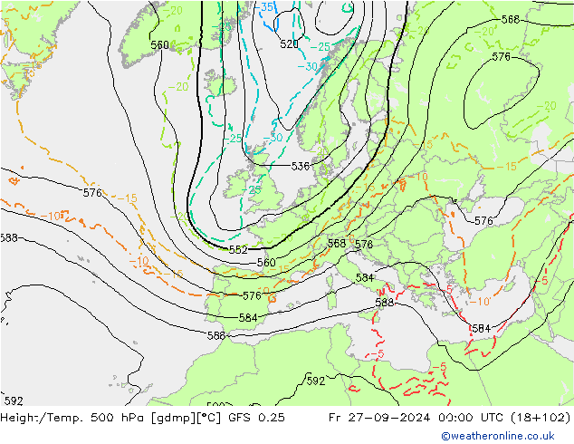 Z500/Rain (+SLP)/Z850 GFS 0.25 пт 27.09.2024 00 UTC