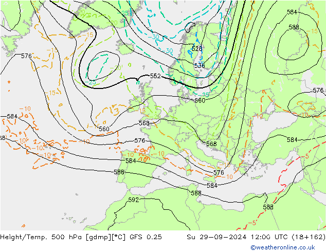 Z500/Yağmur (+YB)/Z850 GFS 0.25 Paz 29.09.2024 12 UTC