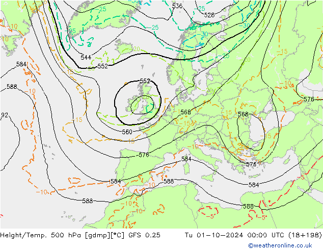 Z500/Rain (+SLP)/Z850 GFS 0.25 Út 01.10.2024 00 UTC