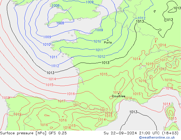 приземное давление GFS 0.25 Вс 22.09.2024 21 UTC