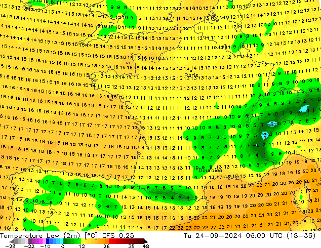 Темпер. мин. (2т) GFS 0.25 вт 24.09.2024 06 UTC