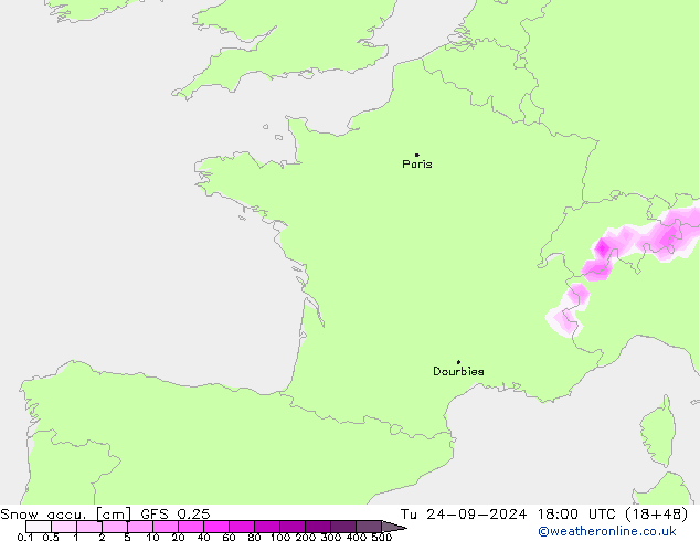 Schneemenge GFS 0.25 Di 24.09.2024 18 UTC