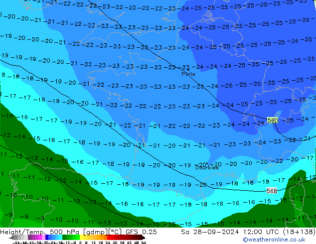 Height/Temp. 500 hPa GFS 0.25 So 28.09.2024 12 UTC