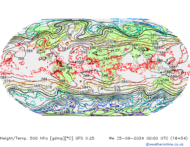 Z500/Rain (+SLP)/Z850 GFS 0.25 Qua 25.09.2024 00 UTC