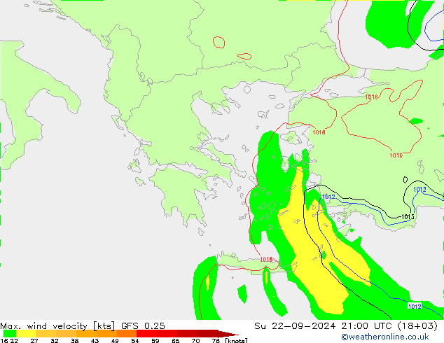 Max. wind velocity GFS 0.25  22.09.2024 21 UTC