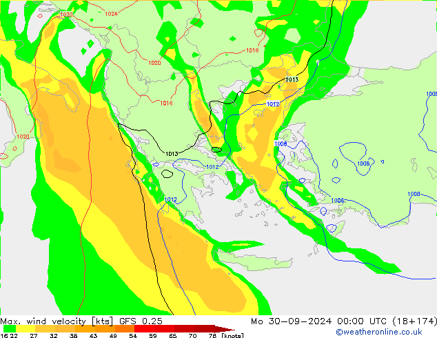 Max. wind velocity GFS 0.25 Seg 30.09.2024 00 UTC