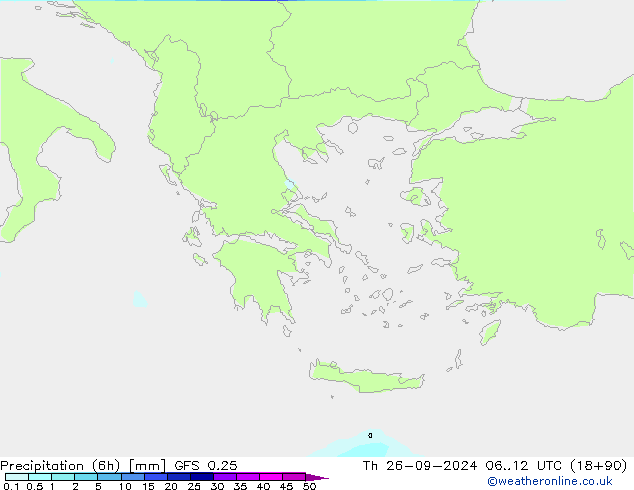 Precipitazione (6h) GFS 0.25 gio 26.09.2024 12 UTC