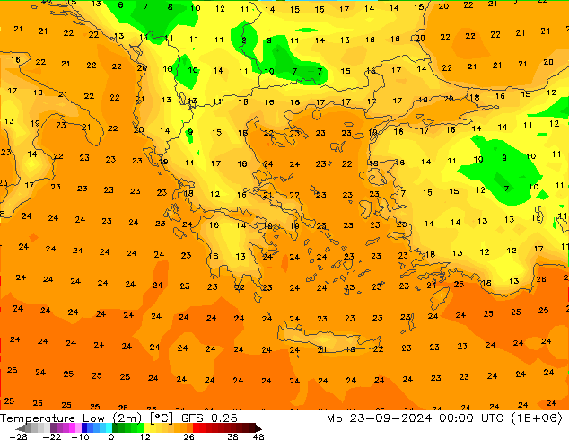 Min.  (2m) GFS 0.25  23.09.2024 00 UTC