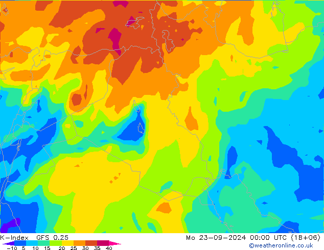 K-Index GFS 0.25 pon. 23.09.2024 00 UTC