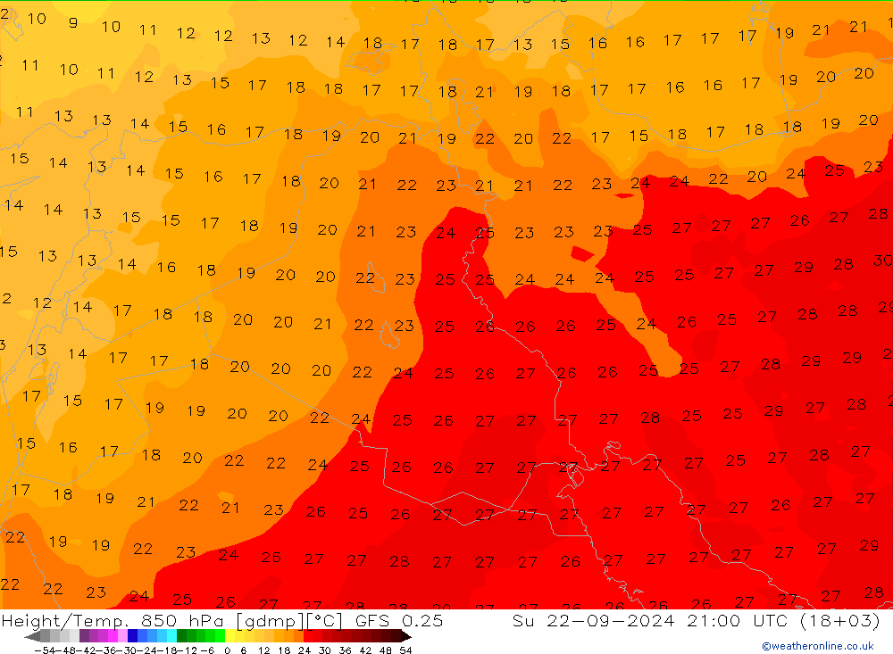 Height/Temp. 850 hPa GFS 0.25  22.09.2024 21 UTC