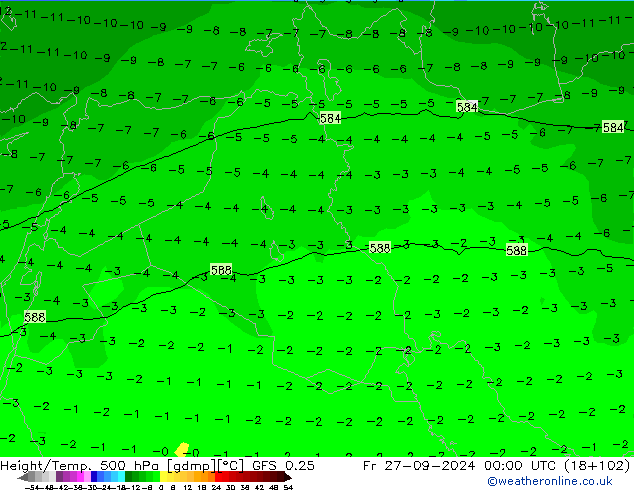 Z500/Rain (+SLP)/Z850 GFS 0.25 ven 27.09.2024 00 UTC