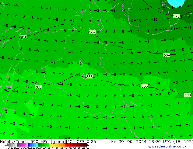 Height/Temp. 500 hPa GFS 0.25 Mo 30.09.2024 18 UTC