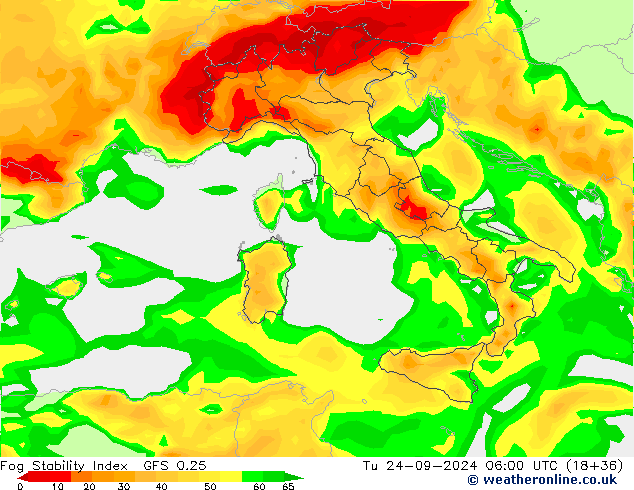 Fog Stability Index GFS 0.25  24.09.2024 06 UTC