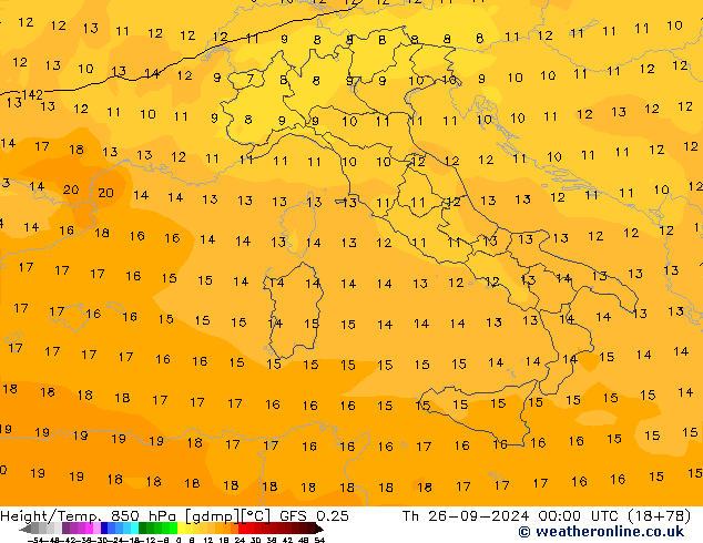 Yükseklik/Sıc. 850 hPa GFS 0.25 Per 26.09.2024 00 UTC