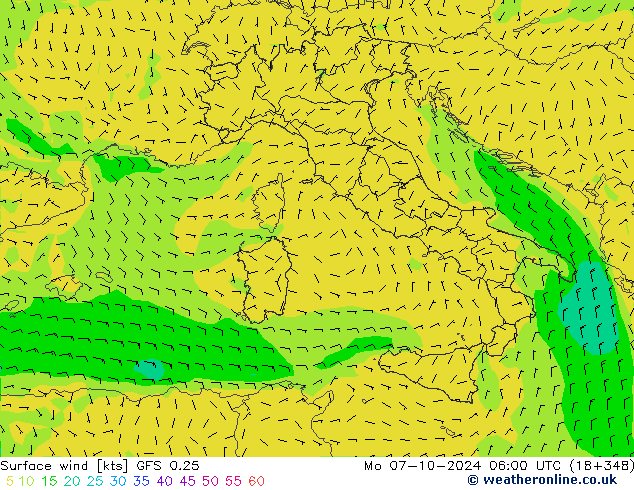 Surface wind GFS 0.25 Mo 07.10.2024 06 UTC