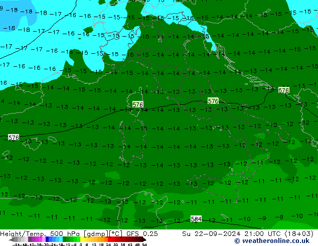 Z500/Rain (+SLP)/Z850 GFS 0.25 dim 22.09.2024 21 UTC