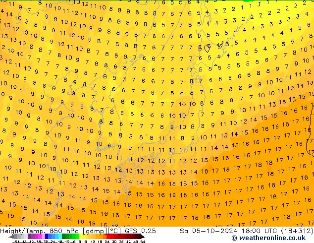 Z500/Rain (+SLP)/Z850 GFS 0.25 sam 05.10.2024 18 UTC