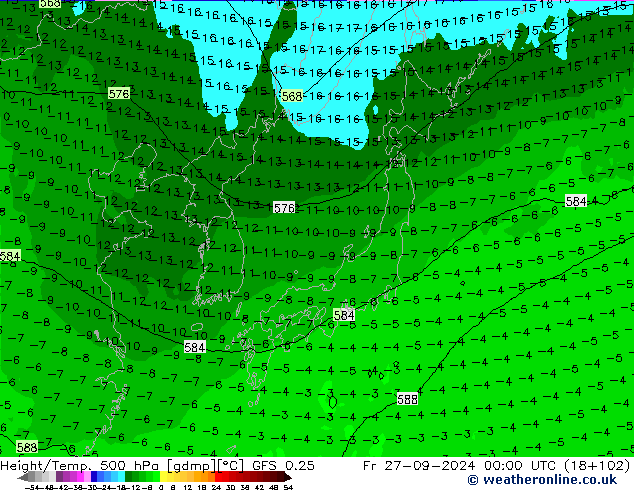 Z500/Rain (+SLP)/Z850 GFS 0.25 Fr 27.09.2024 00 UTC