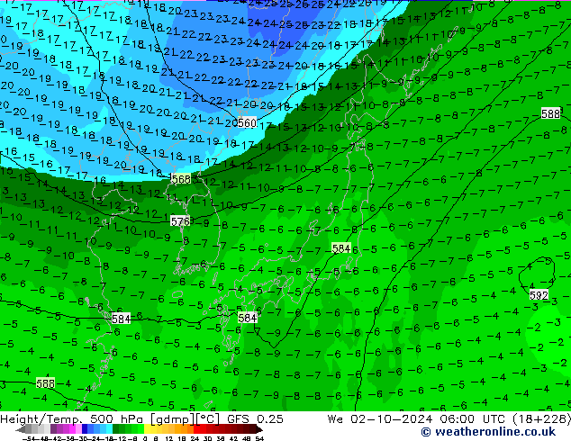 Z500/Rain (+SLP)/Z850 GFS 0.25 ��� 02.10.2024 06 UTC