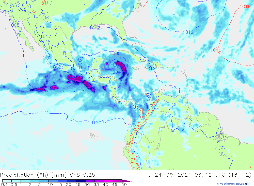 Z500/Rain (+SLP)/Z850 GFS 0.25 Út 24.09.2024 12 UTC