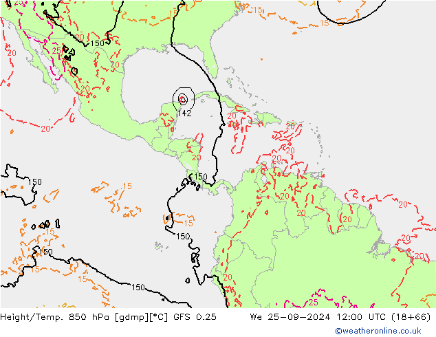 Z500/Rain (+SLP)/Z850 GFS 0.25  25.09.2024 12 UTC