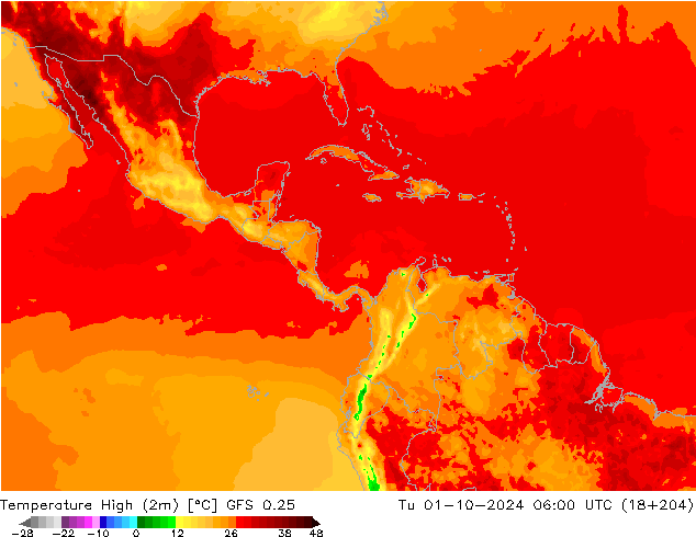 Temp. massima (2m) GFS 0.25 mar 01.10.2024 06 UTC