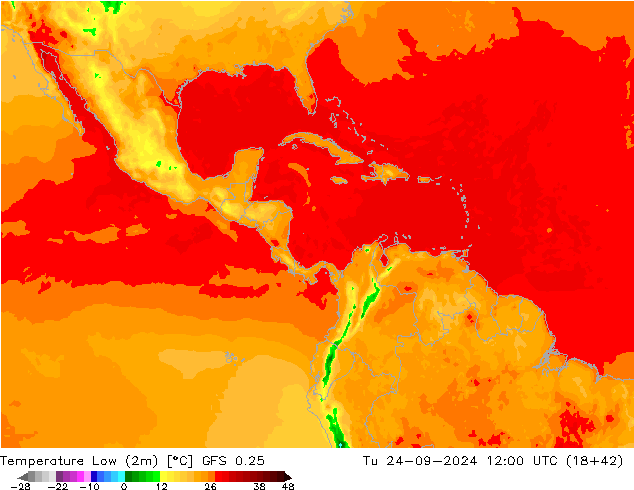 Temperature Low (2m) GFS 0.25 Tu 24.09.2024 12 UTC