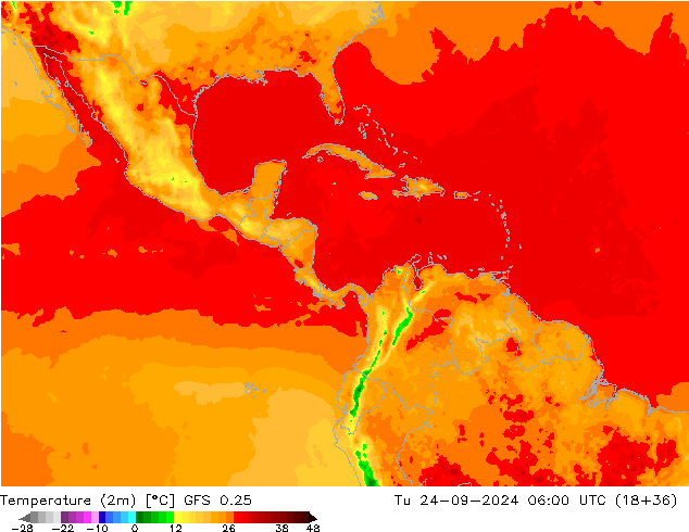 Temperature (2m) GFS 0.25 Tu 24.09.2024 06 UTC