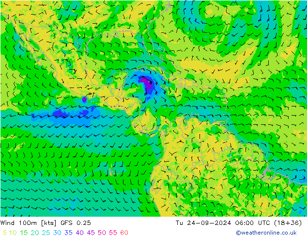 Wind 100m GFS 0.25 Tu 24.09.2024 06 UTC