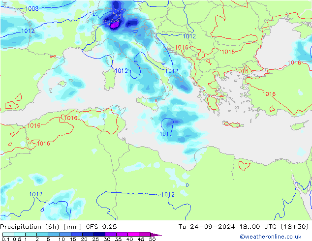 Z500/Rain (+SLP)/Z850 GFS 0.25 Di 24.09.2024 00 UTC