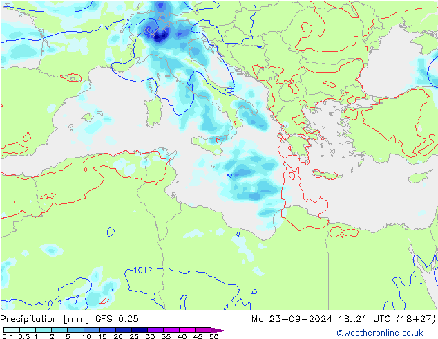 Neerslag GFS 0.25 ma 23.09.2024 21 UTC