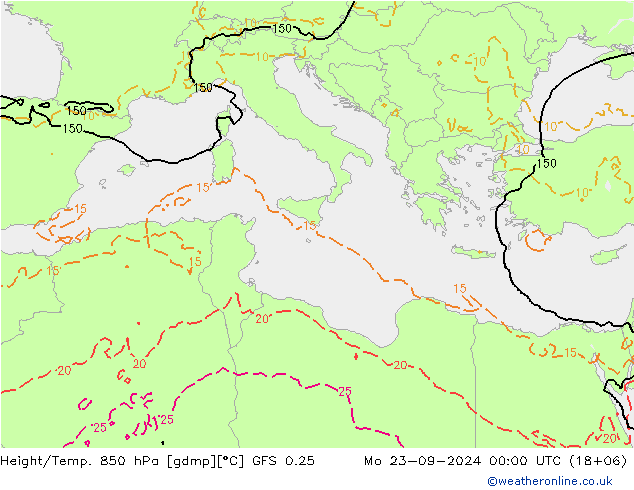 Z500/Yağmur (+YB)/Z850 GFS 0.25 Pzt 23.09.2024 00 UTC